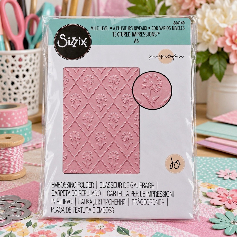 Sizzix 666140 Framed Florals A6 Multi-Level Embossing Folder Jennifer Ogborn NIP